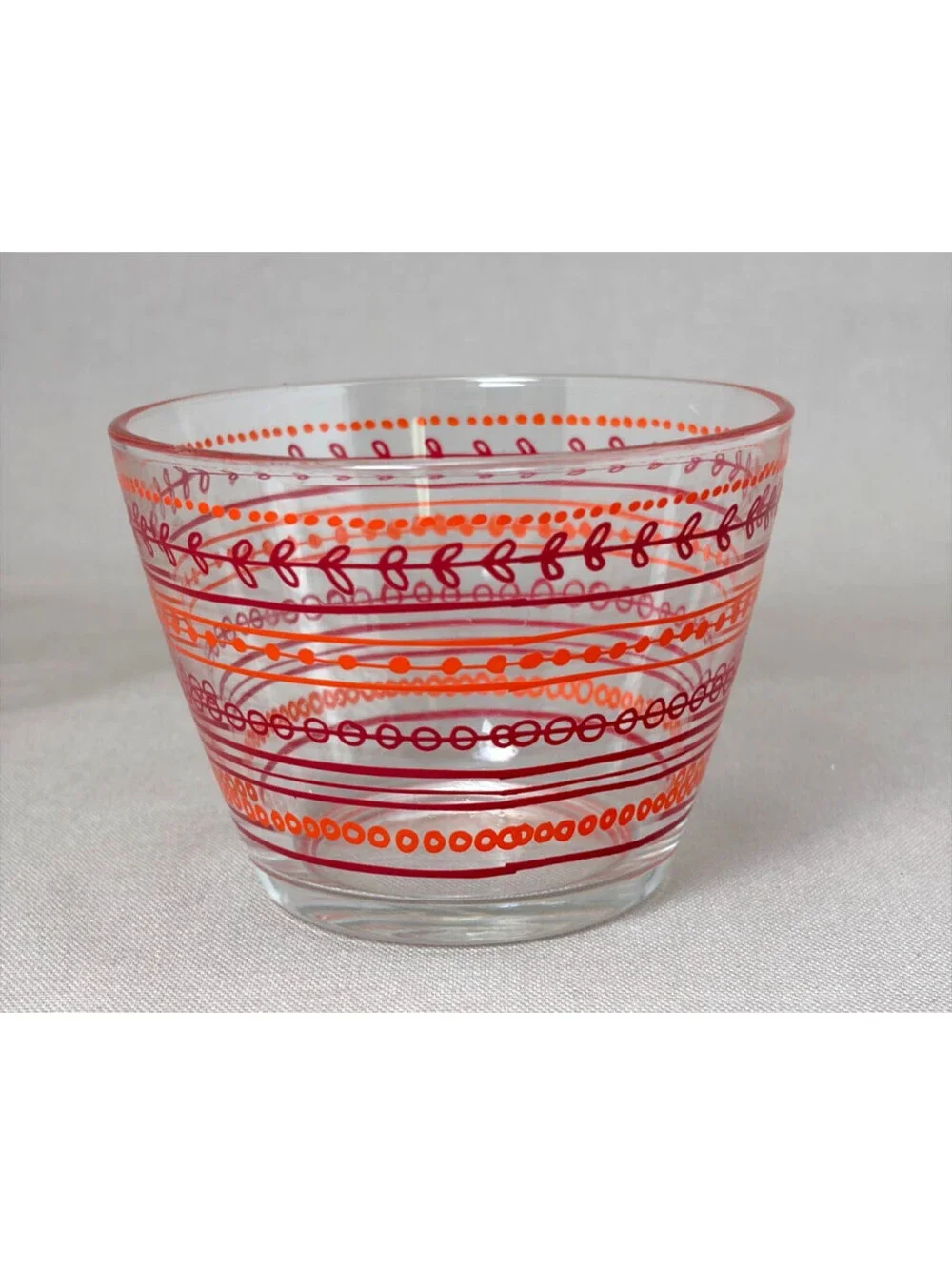 Vintage IKEA France Glass Tumbler Orange Red Swirl Rings Lowball Cup 3.5 In